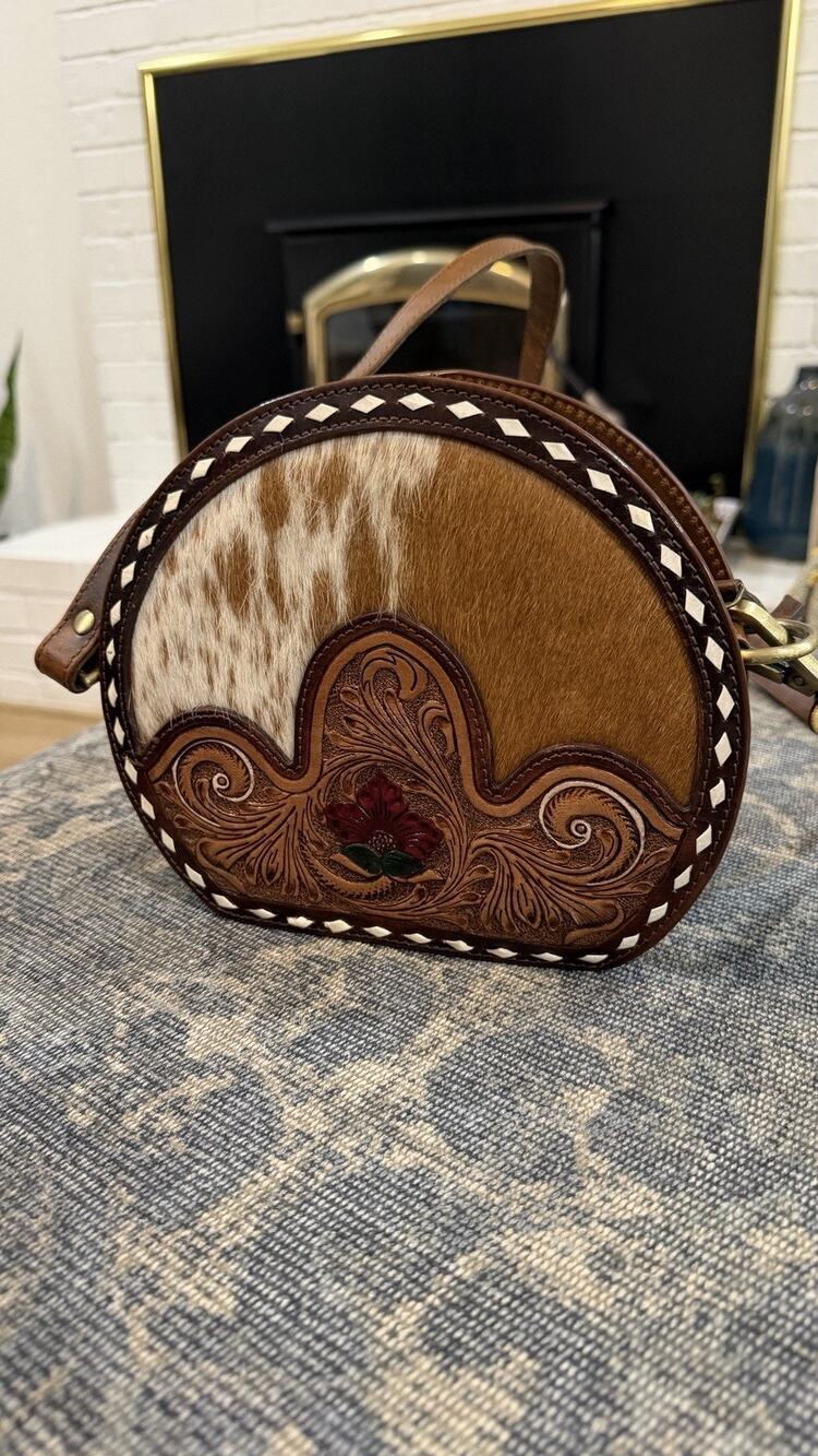 Myra Hand-Tooled Hair-On Shoulder Bag